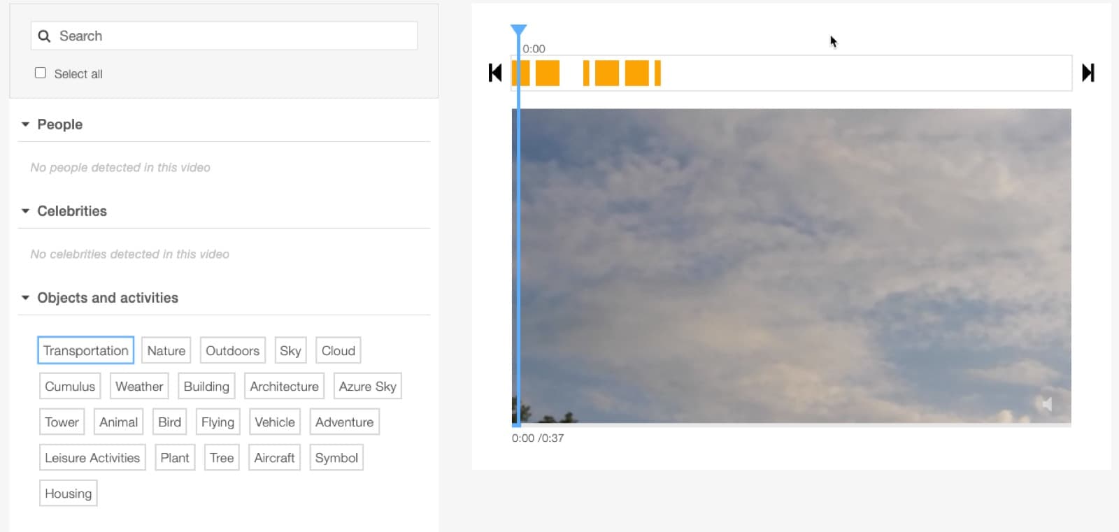 AI indexer labeling a wide taxonomy of objects across a video